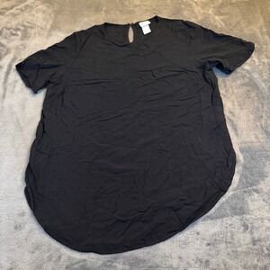 HM Black Short Sleeve Keyhole Back Tunic Top Women US size 10